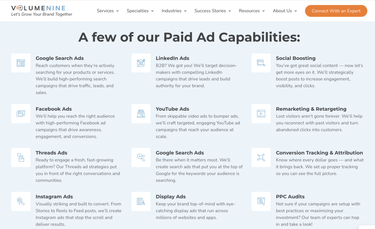 VolumeNine Paid Ad capabilities