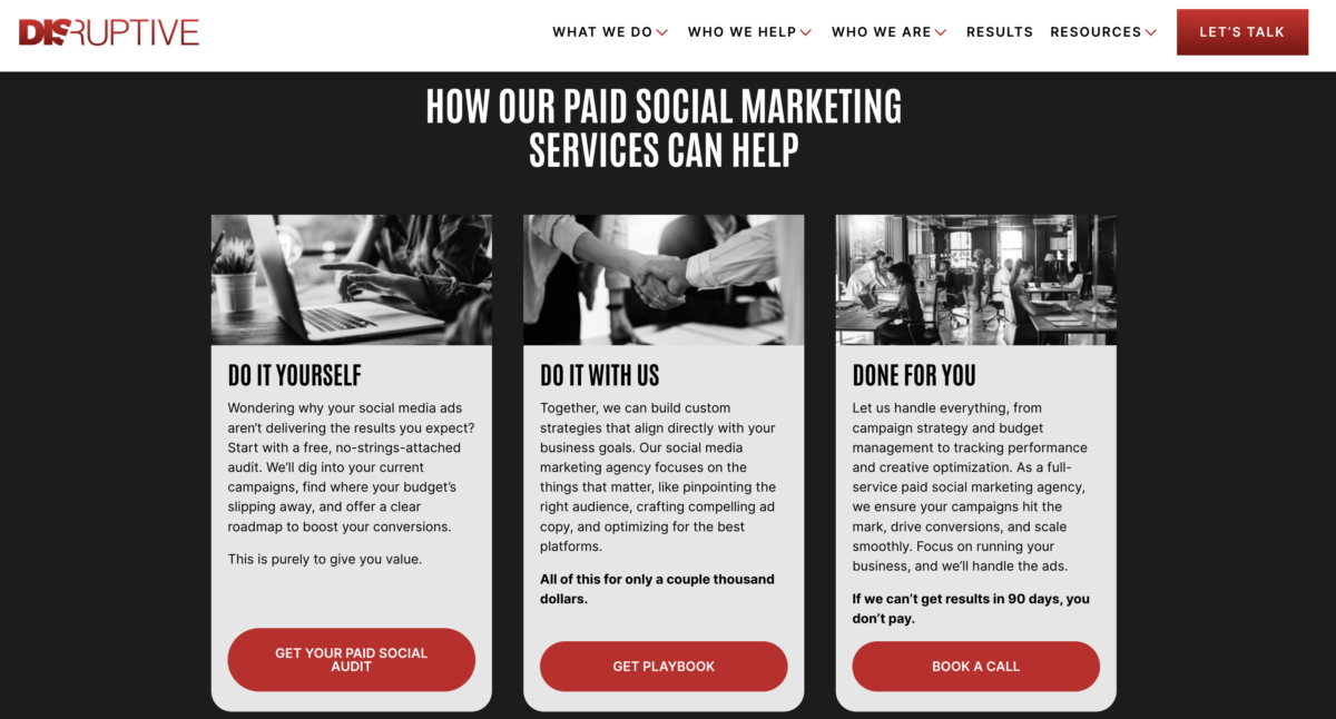 disruptive advertising paid social marketing services