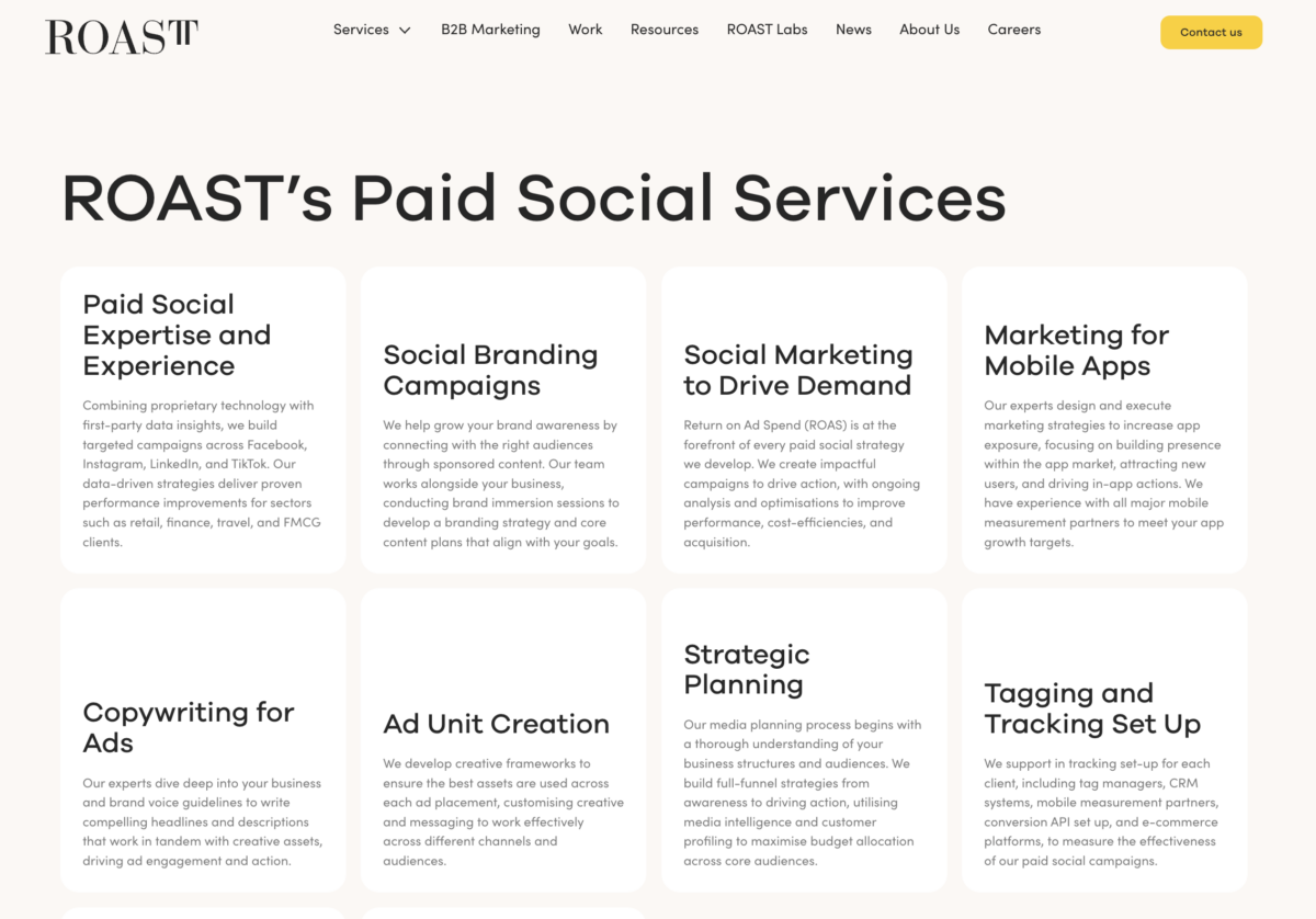 ROAST's paid social services