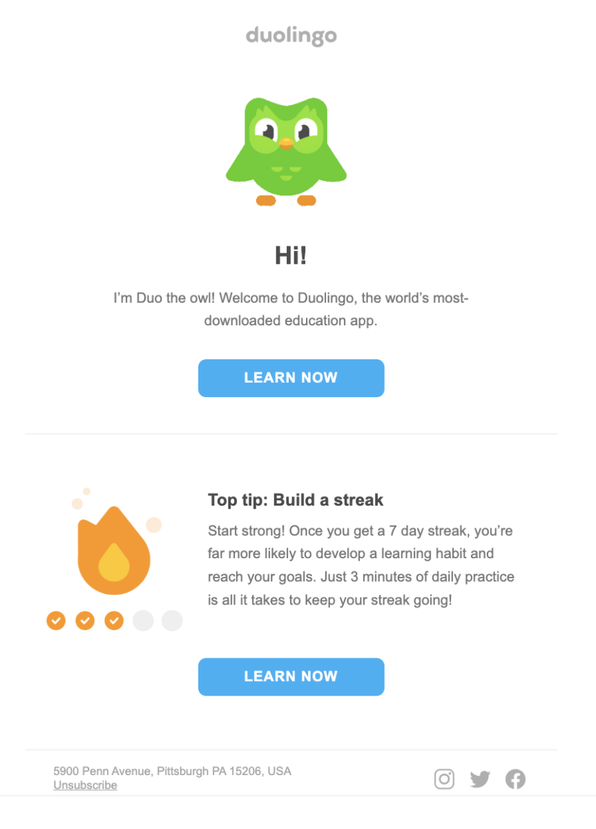 Duolingo welcome email