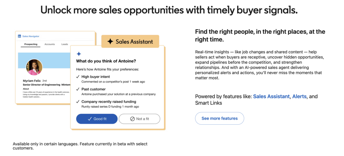 LinkedIn Sales Assistant features and benefits