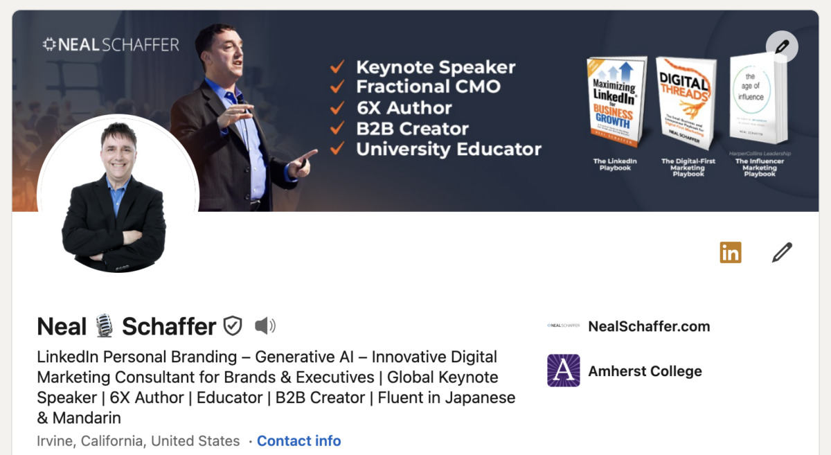 Neal Schaffer's LinkedIn profile showing his professional headshot as the profile picture