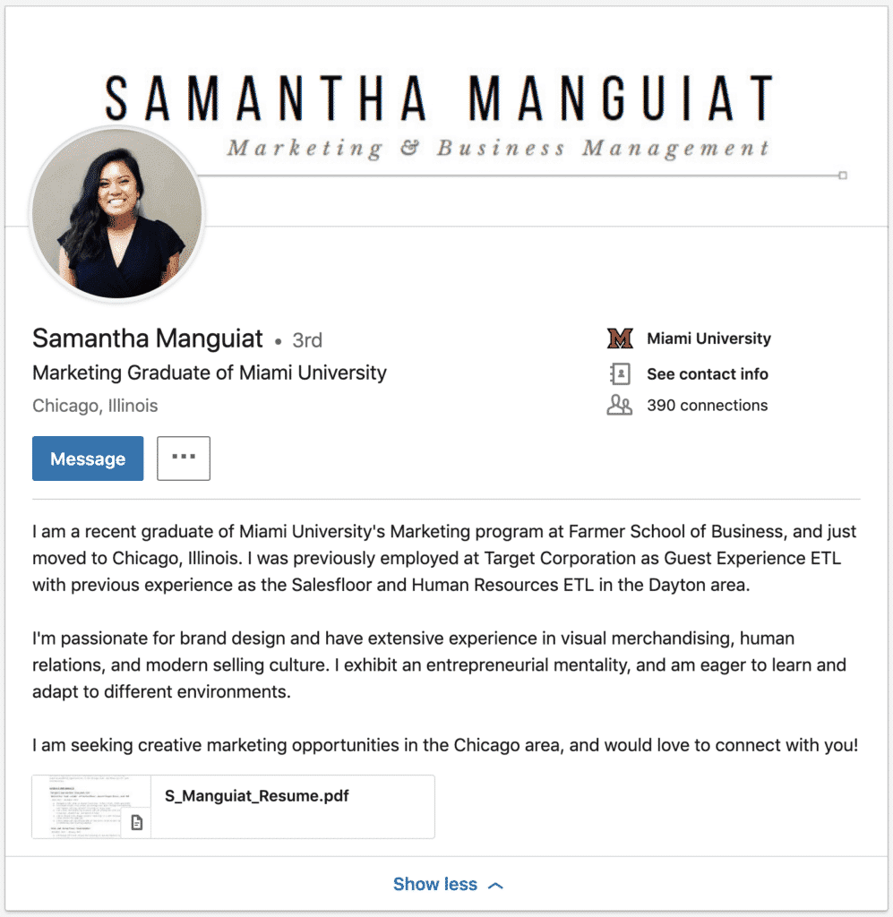 phd student linkedin profile example