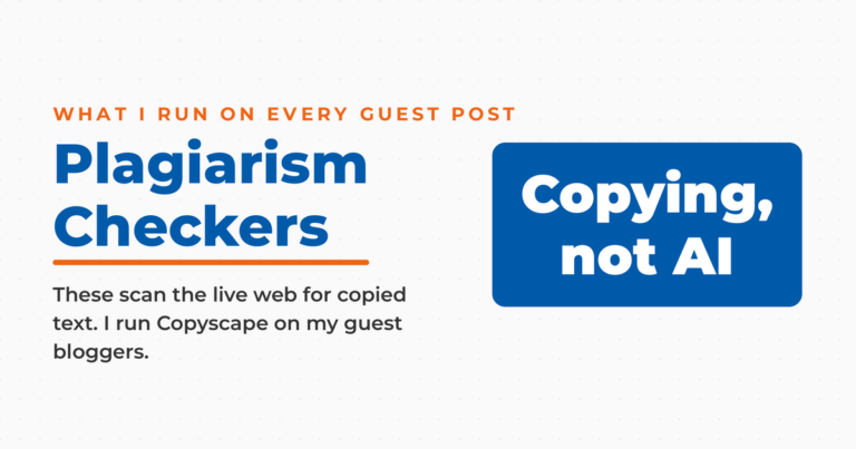 Featured image for a roundup of 15 AI plagiarism checkers, with a blue answer box reading "Copying, not AI" beside copy explaining that these tools scan the live web for copied text.