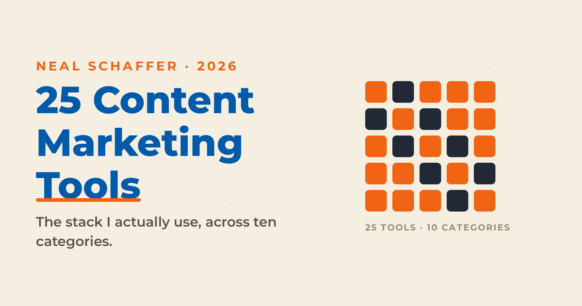 25 Content Marketing Tools featured graphic on cream, a grid of 25 tools across ten categories