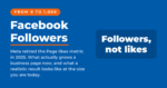 Blue card reading Facebook Followers, with an answer panel stating followers, not likes