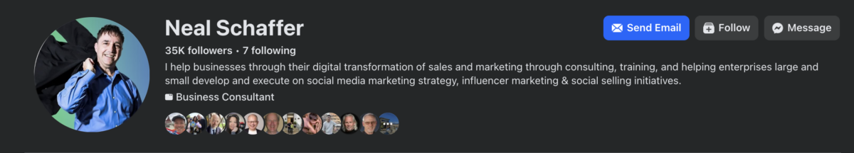 Facebook business page header showing a Follow button and follower count with no Like button