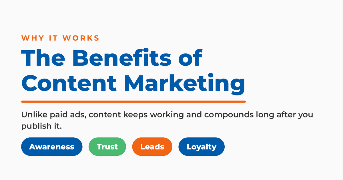 Neal Schaffer branded graphic titled The Benefits of Content Marketing with pills for Awareness, Trust, Leads, and Loyalty.