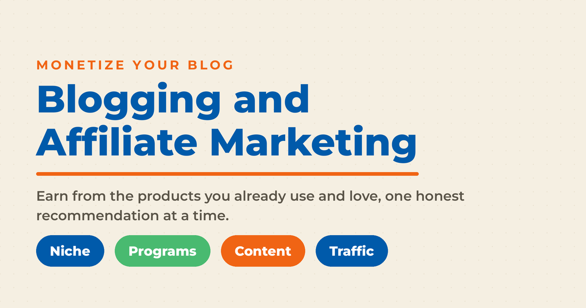 Neal Schaffer branded graphic titled Blogging and Affiliate Marketing with pills for Niche, Programs, Content, and Traffic.