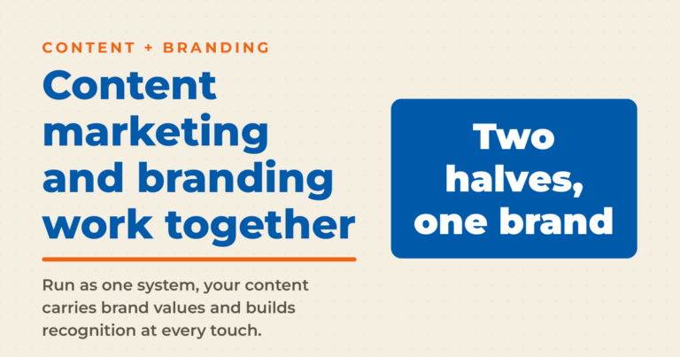 Branded graphic on content marketing and branding working together as one brand system.