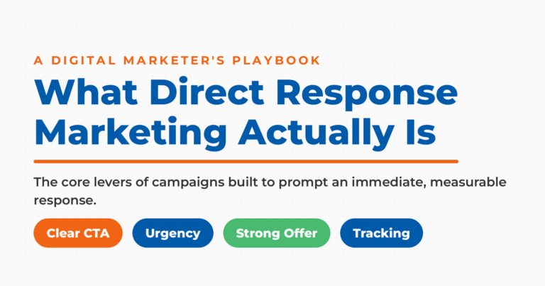 Neal Schaffer featured graphic reading "What Direct Response Marketing Actually Is," a digital marketer's playbook, with four framework pills: Clear CTA, Urgency, Strong Offer, and Tracking.