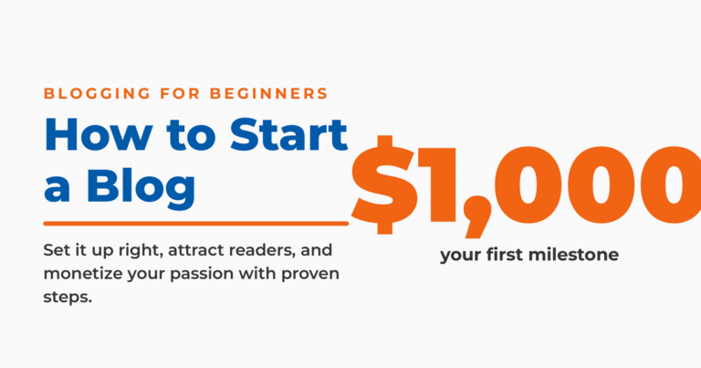 Neal Schaffer branded graphic titled How to Start a Blog, highlighting $1,000 as your first milestone.