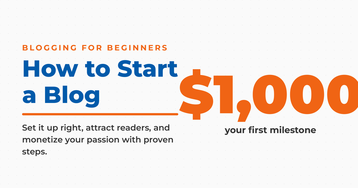 Neal Schaffer branded graphic titled How to Start a Blog, highlighting $1,000 as your first milestone.