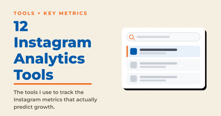 12 Instagram analytics tools Neal Schaffer uses, with the metrics that predict growth, shown beside an analytics results panel.