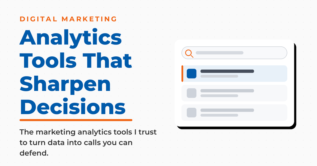 Neal Schaffer branded title card for marketing analytics tools that sharpen business decisions, with a results-panel mockup.