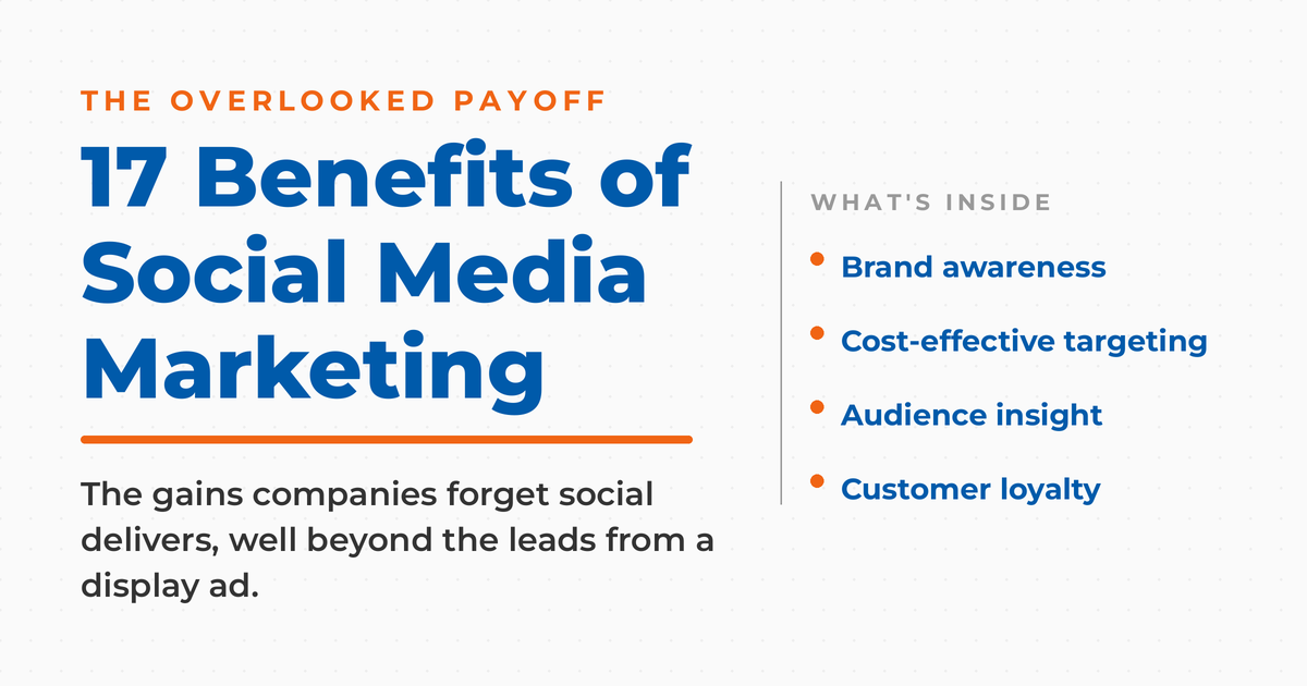 17 benefits of social media marketing companies overlook, including brand awareness, cost-effective targeting, audience insight, and customer loyalty.