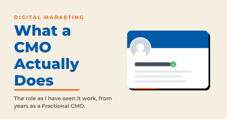 Neal Schaffer branded title card explaining what a CMO actually does, from a Fractional CMO, with an executive-profile mockup.