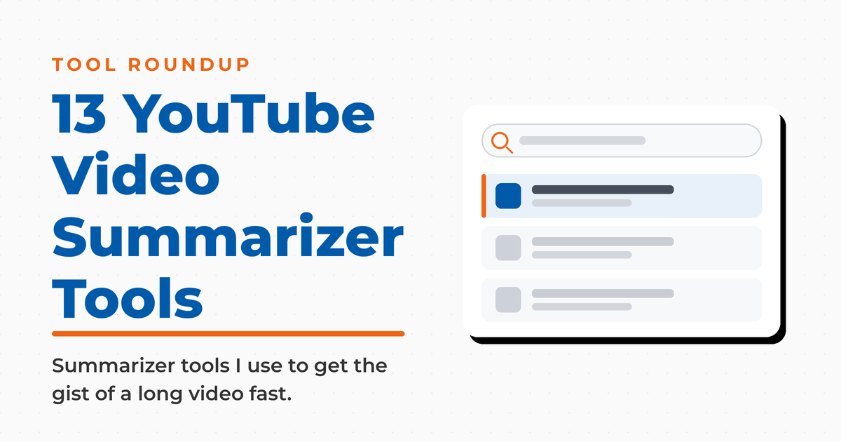 13 YouTube video summarizer tools Neal Schaffer uses to get the gist of a long video fast, shown beside a results panel.