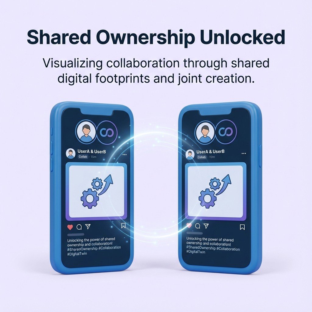 Shared authorship: both account names appear at the top of the post and the content lives on multiple profiles.