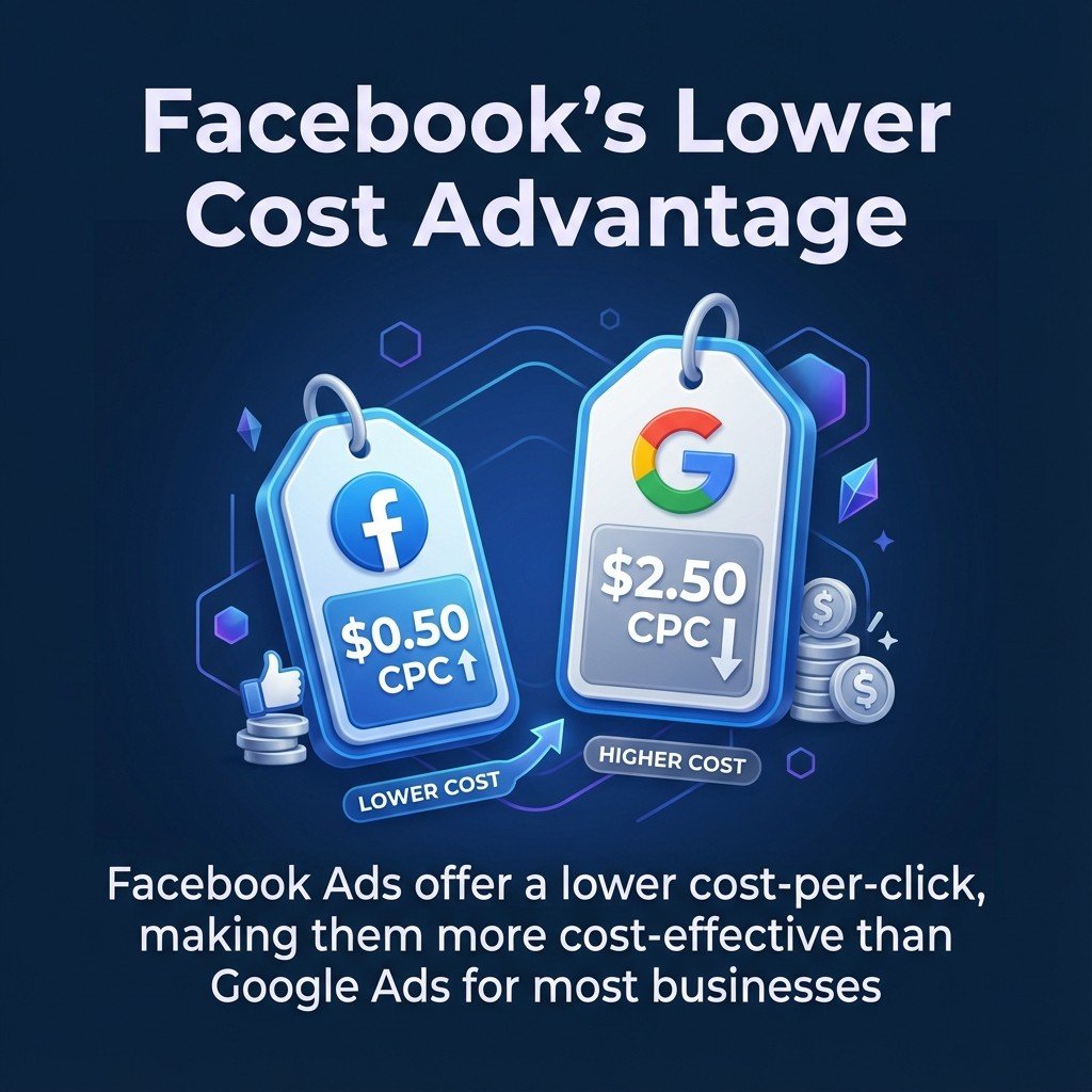Facebook’s lower CPC drives cost-effective reach.