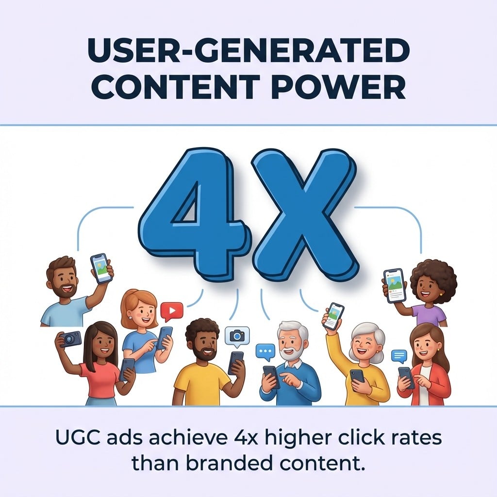 UGC often outperforms branded ads—some reports show up to 4x higher CTR. Invite and highlight customer stories to scale trust.