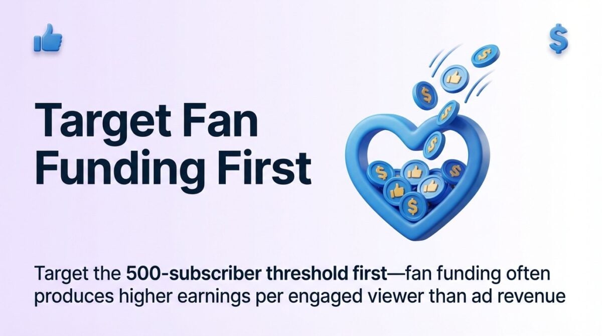 For new channels, prioritize the 500-subscriber tier and fan funding—often higher earnings per engaged viewer than ads.