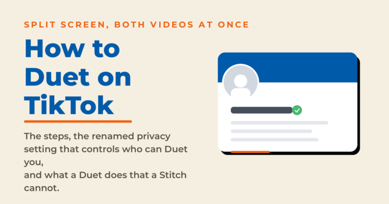 Branded featured graphic reading How to Duet on TikTok, with a subhead covering the steps, the renamed privacy setting that controls who can Duet you, and what a Duet does that a Stitch cannot.