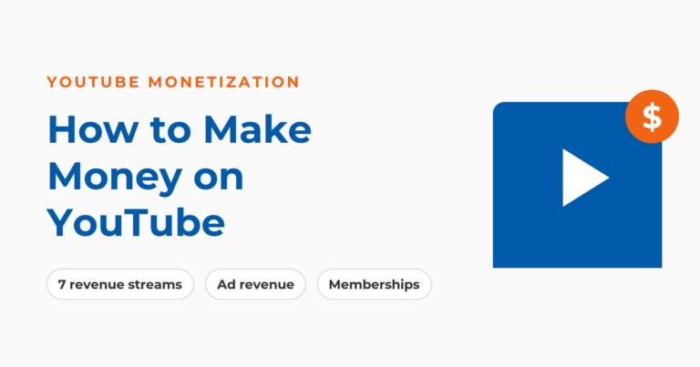 Featured graphic reading How to Make Money on YouTube, with labels for seven revenue streams, ad revenue, and memberships.