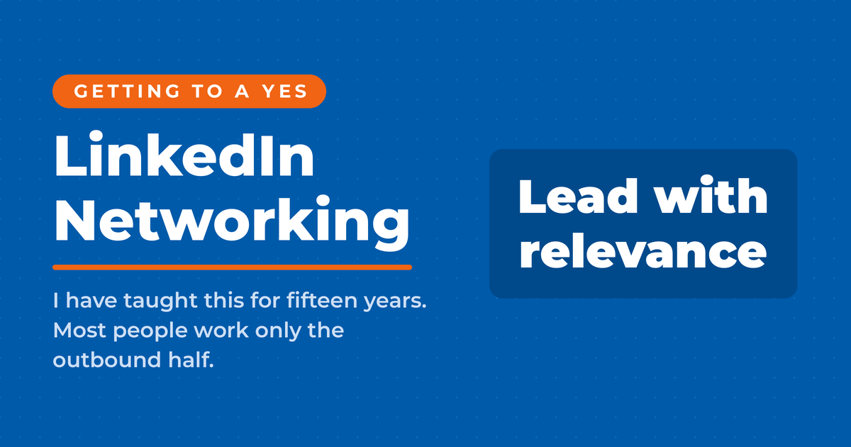 LinkedIn networking featured card stating Neal Schaffer's answer for reaching people you don't know: lead with relevance, and work the inbound half most people skip.
