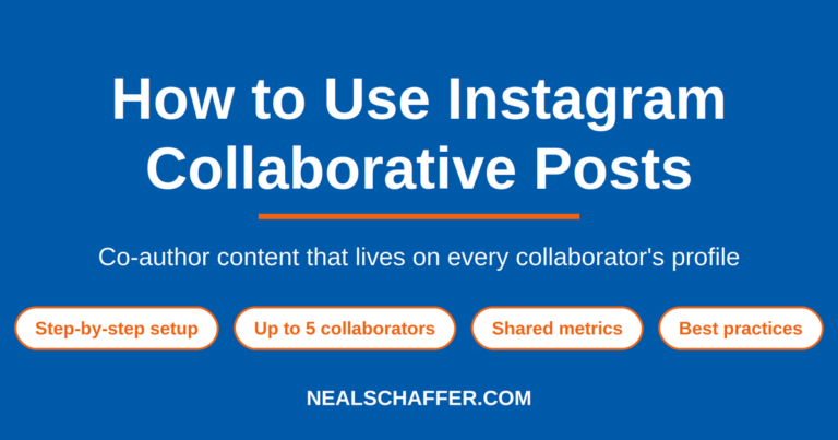 Featured graphic reading “How to Use Instagram Collaborative Posts,” with labels for step-by-step setup, up to 5 collaborators, shared metrics, and best practices.