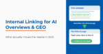 Featured graphic titled "Internal Linking for AI Overviews and GEO: What actually moves the needle in 2026," showing a descriptive anchor in a passage that describes the linked page, making that page citable for its topic.