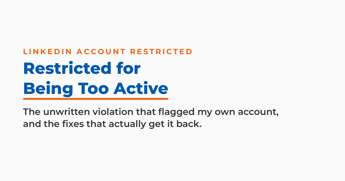 Neal Schaffer featured graphic reading Restricted for Being Too Active, about LinkedIn account restrictions.