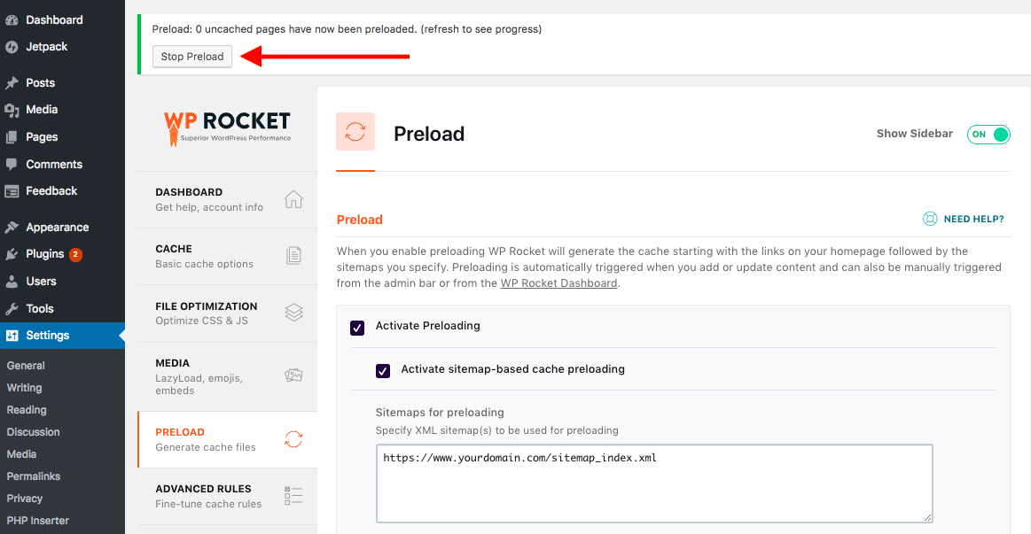 WP Rocket screenshot