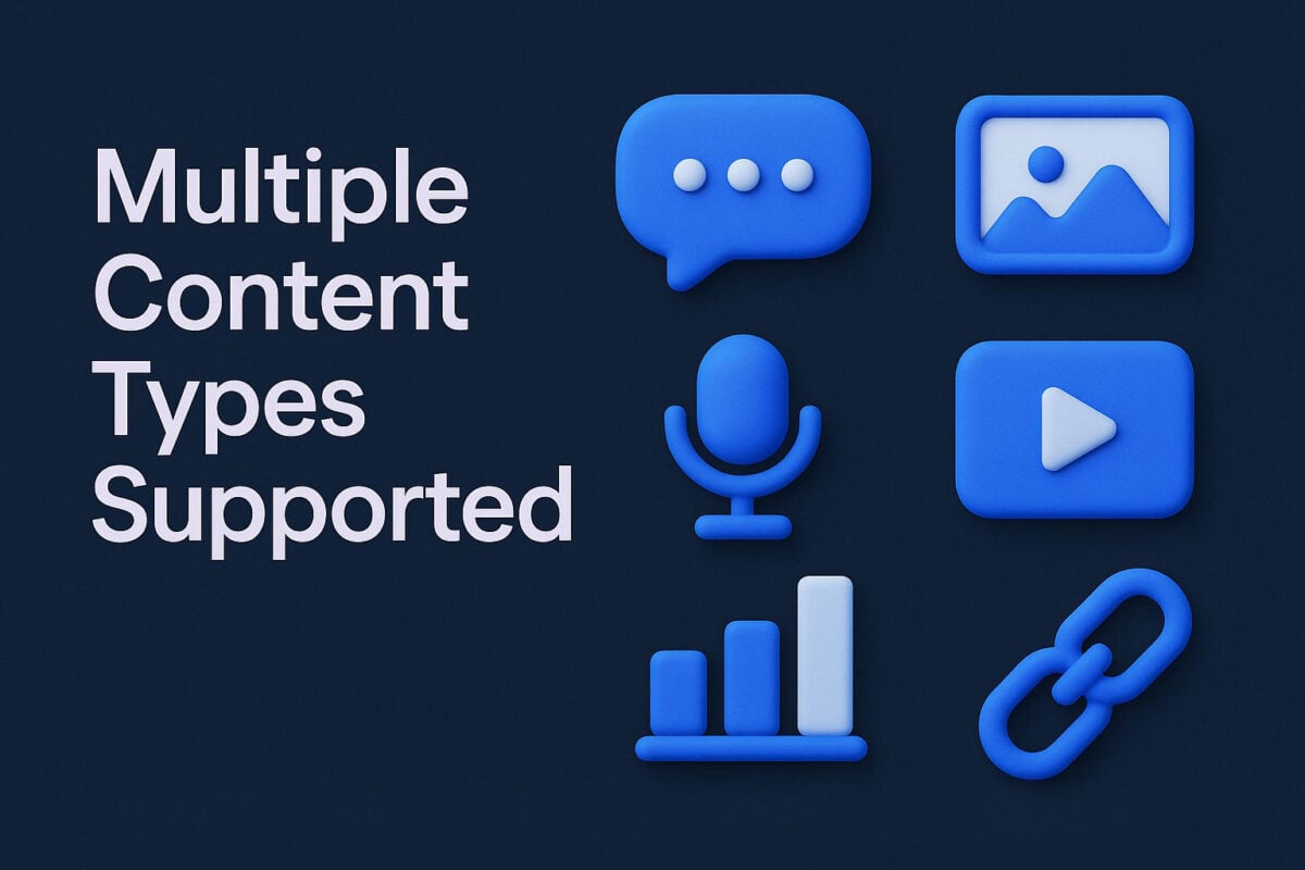 Broadcast Channels support text, photos, videos, voice notes, polls, and clickable links.