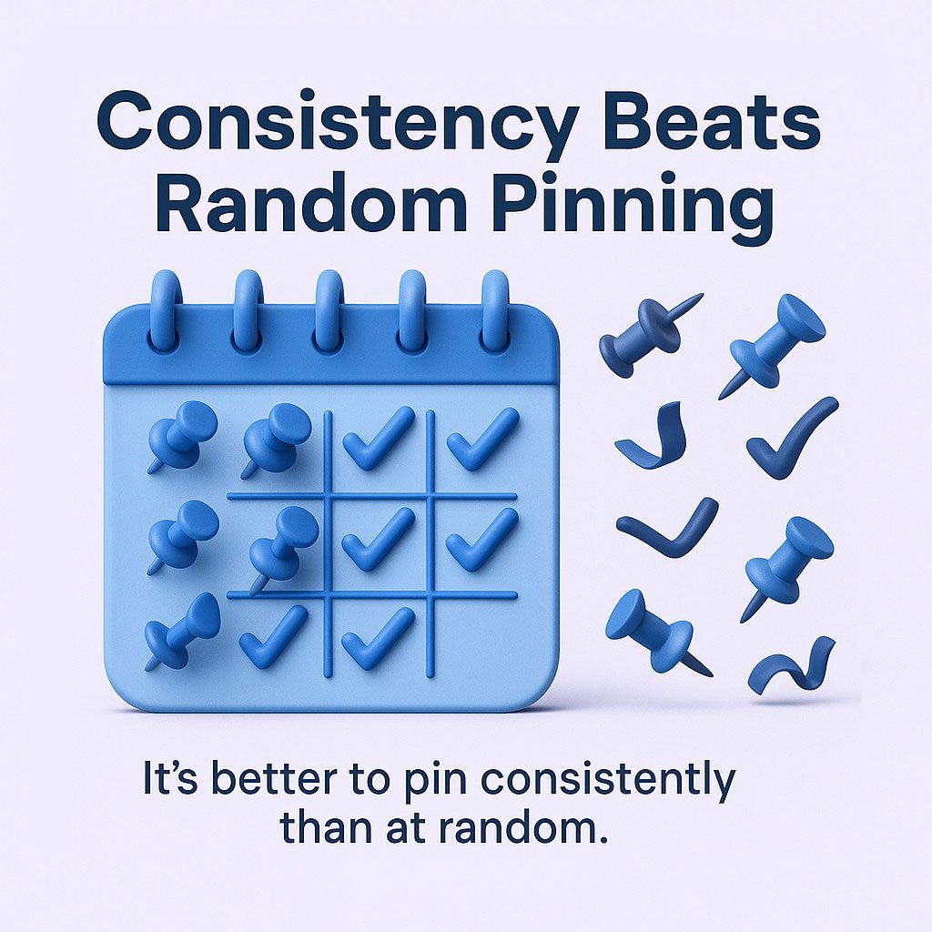 Consistent keyword optimization outperforms random pinning over time.