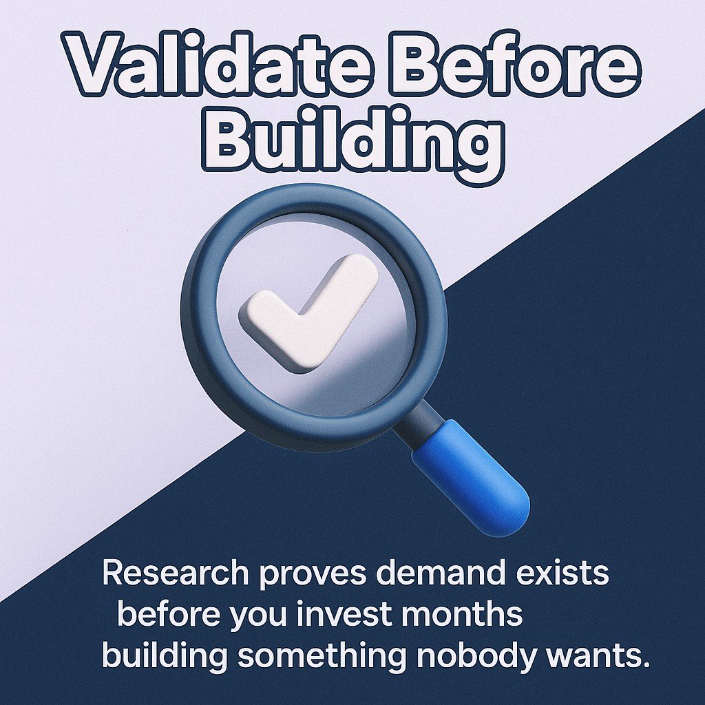 Validate Before Building — Prove demand first so you don't waste months on the wrong idea.