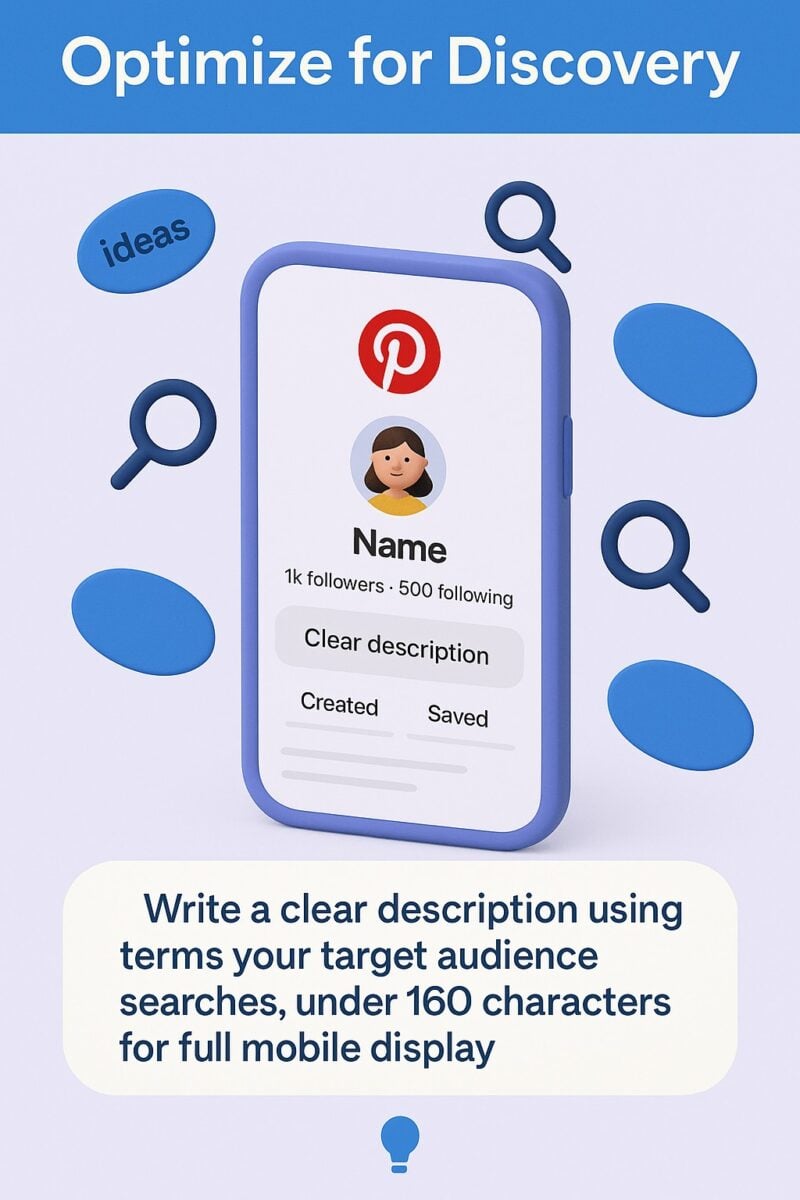 Profile tip: Use audience keywords and keep your description under 160 characters for full mobile display.