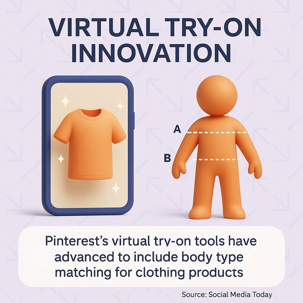 Pinterest Virtual Try-On now includes body-type matching, helping shoppers preview fit and style before buying.