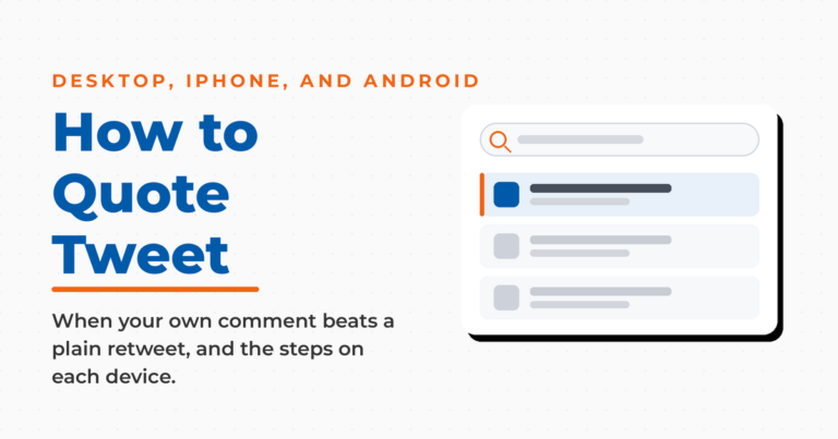 How to quote tweet featured graphic with a results panel mockup, covering desktop, iPhone, and Android steps.