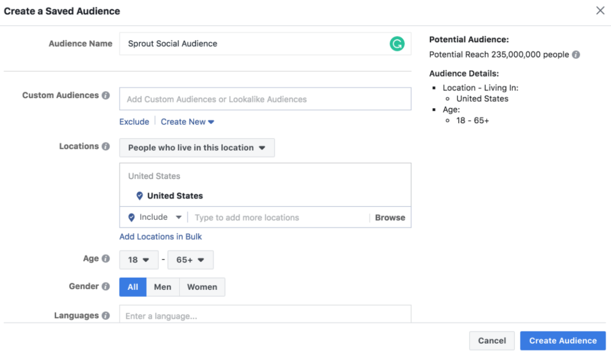 how to create a saved audience in facebook ads