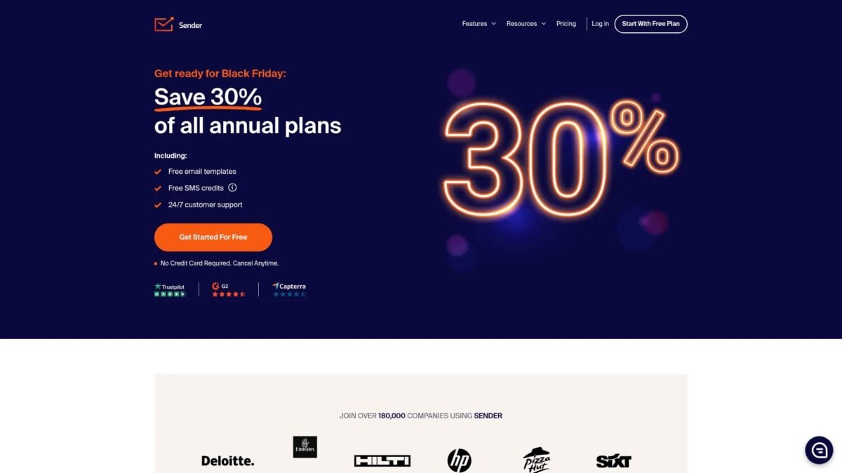 Screenshot of https://www.sender.net