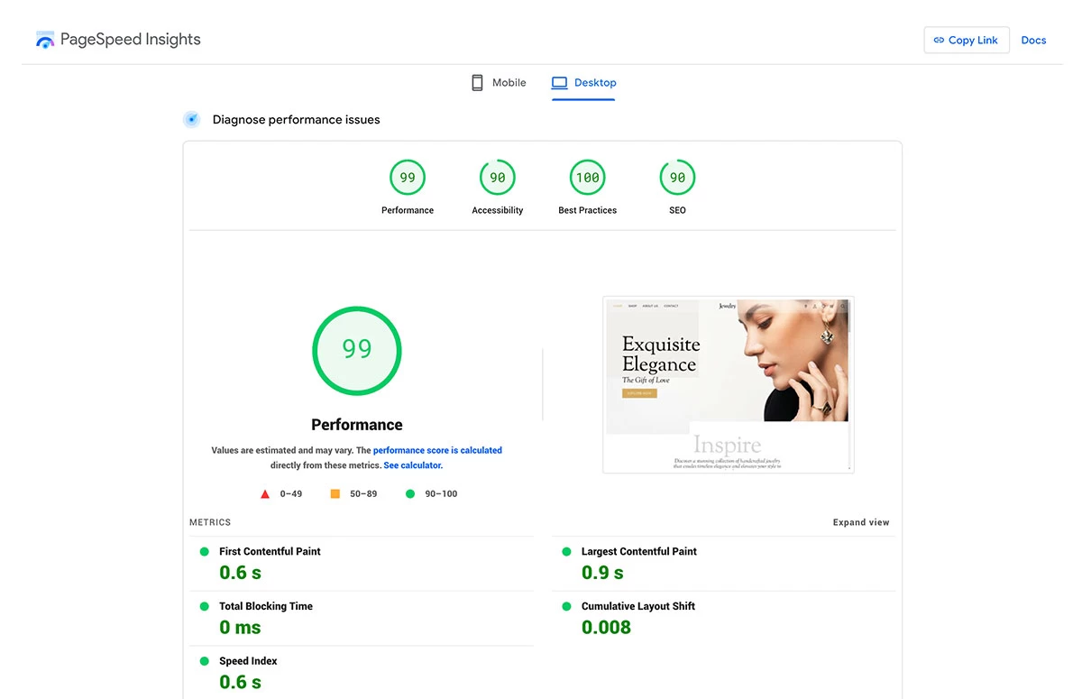 Shoppe wordpress ecommerce theme pagespeed insights screenshot