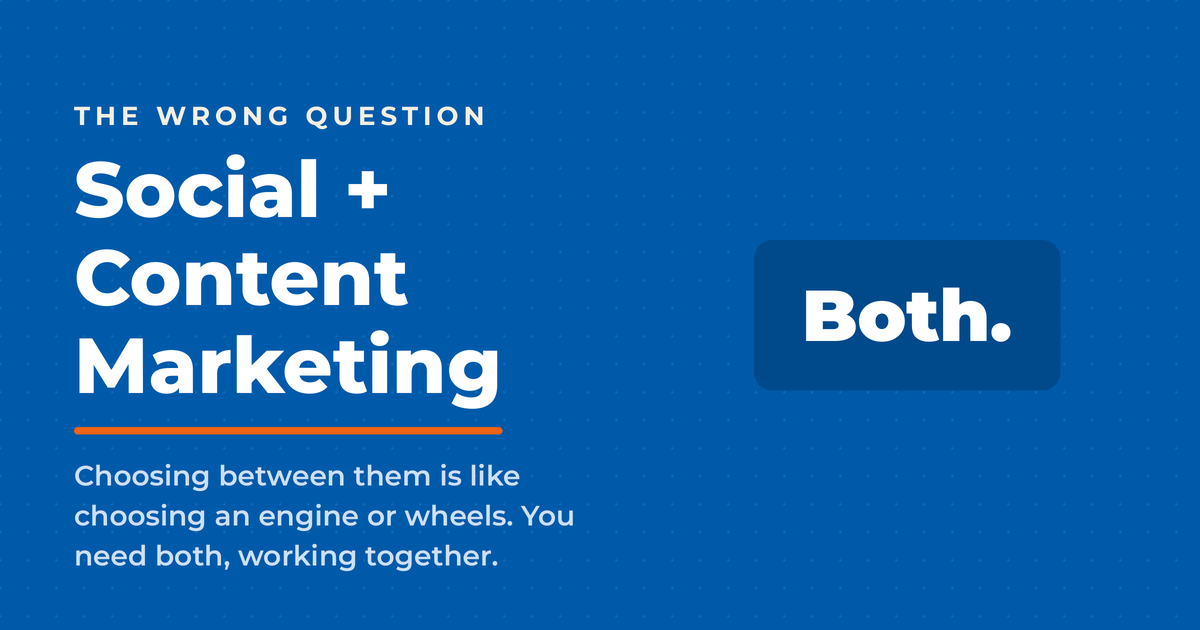 Social media and content marketing featured graphic that answers whether to choose between them with the word Both.