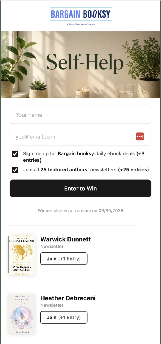 Group giveaway opt-in form showing three entries for joining the host's list and twenty-five for joining all featured authors at once.