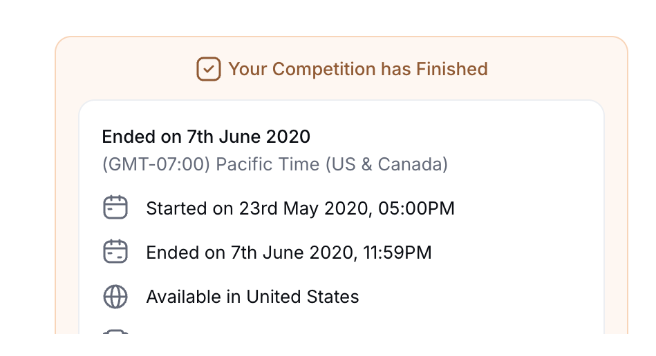 Gleam campaign detail showing the giveaway ran from 23 May to 7 June 2020, available in the United States.