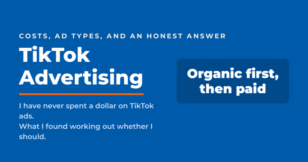 TikTok advertising title card with the verdict organic first, then paid