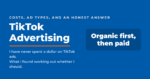 TikTok advertising title card with the verdict organic first, then paid