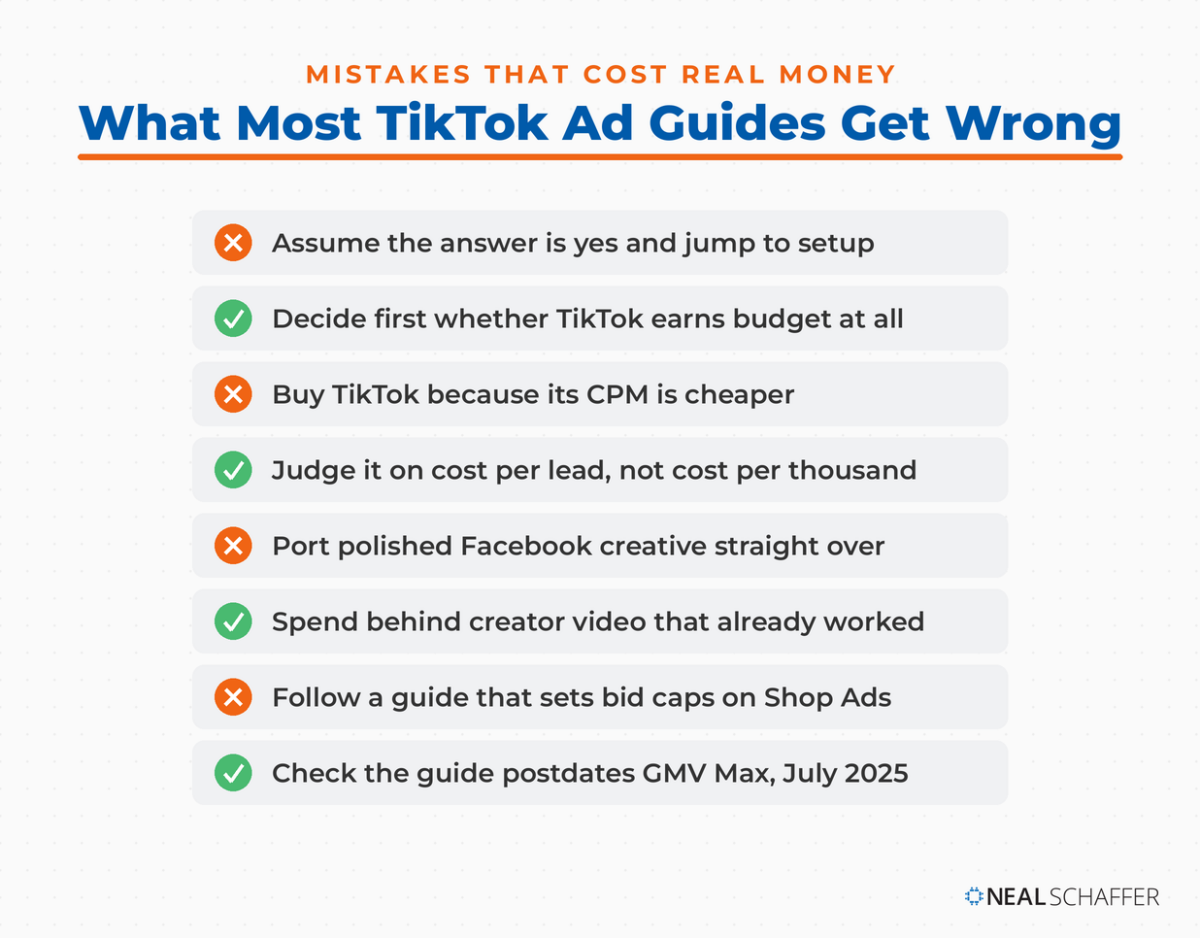 Checklist of what most TikTok advertising guides get wrong and what to do instead