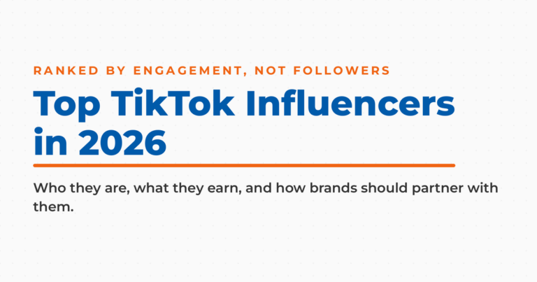 Featured graphic titled "Top TikTok Influencers in 2026," with a kicker reading "Ranked by engagement, not followers" and subcopy on who they are, what they earn, and how brands should partner with them.