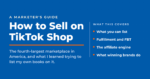 Blue title card reading How to Sell on TikTok Shop, with a list of what the guide covers: what you can list, fulfillment and FBT, the affiliate engine, and what winning brands do.